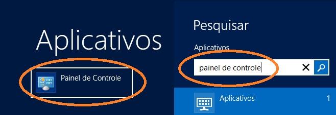 em <Painel de Controle>; Se for Windows 7 -> Iniciar -> Painel de Controle Se for Windows 8 -> Pesquisar > Digite