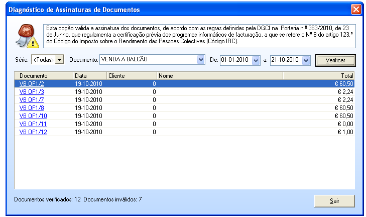 Gestão Comercial Diagnóstico de assinaturas de documentos Rotina de verificação de assinaturas de documentos.