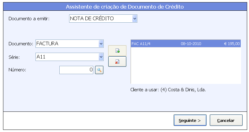 O novo documento será criado na série default respeitando a numeração da mesma. Assistente de criação de documento de crédito Assistente para emissão automática de devoluções e notas de crédito.