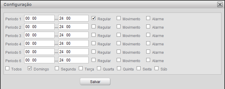 Ajuste a gravação das imagens durante o período desejado configurando os itens a seguir: Canal: selecione o canal que deseja realizar o ajuste.