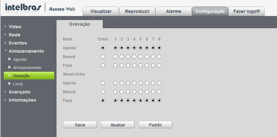 Atenção:» Ao instalar um novo HD, o mesmo deverá ser formatado através do DVR antes de sua utilização. Para isso, selecione a opção Formatar e clique no botão Salvar.