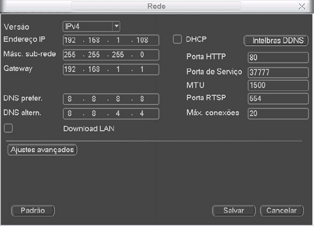 :» Após a conexão das duas extremidades do cabo de rede, a luz verde presente na porta Ethernet atrás do DVR acenderá, indicando que o DVR está conectado corretamente.