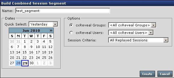 Nota: É possíel combinar os segmentos da sessão que foram criados pelos usuários e grupos do cxreeal somente. Figura 46. Construindo Segmentos Combinados Para construir um segmento combinado: 1.