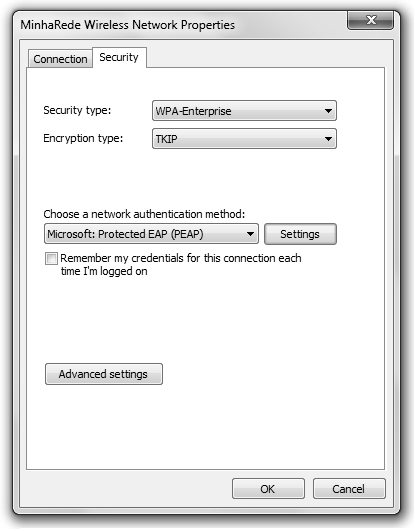 Em seguida clicou-se em Change connection settings para abrir as configurações avançadas.