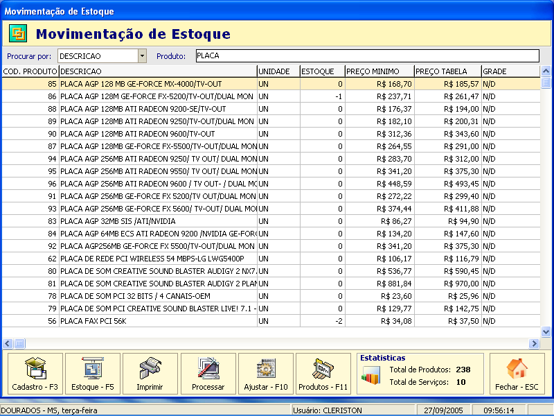 Controle de Estoque e Movimentação: Controle de entrada e saída de