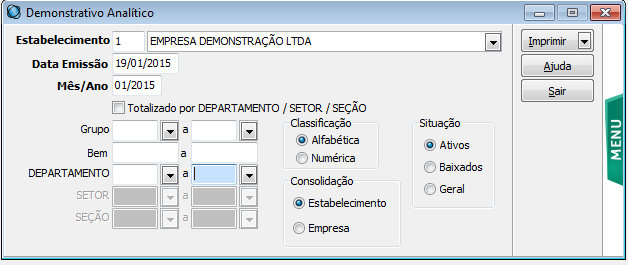Estabelecimento: Selecione o estabelecimento. Data Emissão: O sistema informa a data atual, conforme a configuração da máquina, mas permite alteração do usuário. atalhos).