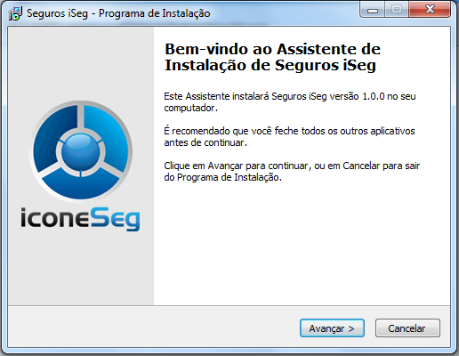 Instalando o aplicativo Seguros iseg Ao iniciar a instalação do aplicativo, o assistente de instalação será acionado