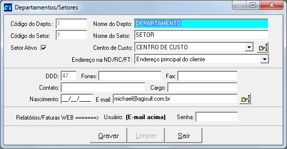 9-Possibilidade de cadastrar mais de um e-mail no cadastro de setores.