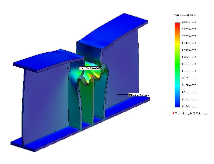 Figura 3.7 Deformação no apoio das células de carga, reforçado, sujeito a F=115 kn Figura 3.