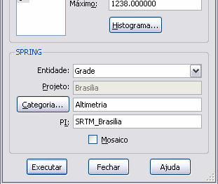 Importando Imagem SRTM Para importar a imagem SRTM clique no menu Arquivo > Importar Tiff/Geotiff.... Clique no botão Arquivo.