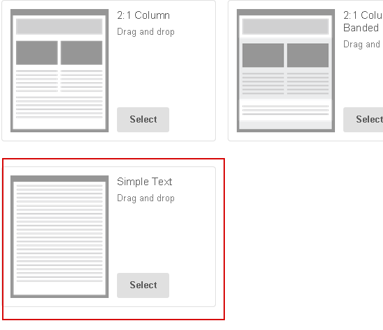 10- Após clicar em select já abrirá a edição do e-mail. Pra editar basta clicar na parte que quer editar e trabalhar no lado direito da tela.