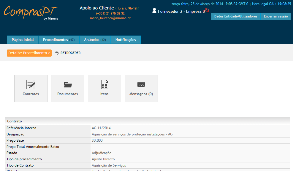 11.5.1 Contratos - Considerações Gerais O módulo de Contratos permite a assinatura digital do contrato por ambas as partes (entidade adjudicante e