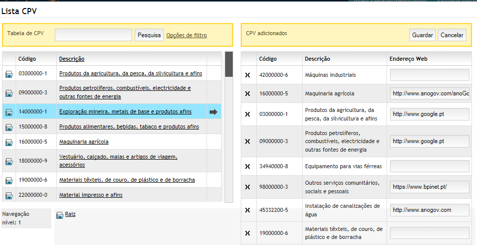 13.3.1 Configuração Adicione códigos CPV e complete essa informação disponibilizando catálogos web, campanhas, novos produtos e serviços, entre outros: