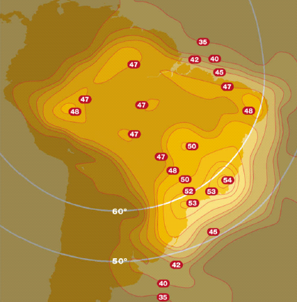 Cobertura Total no Brasil com EIRP de 54 dbw a 46 dbw