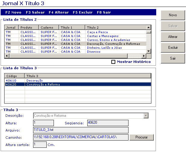 TÍTULO 2: Selecione o título de segundo nível desejado na Lista de Títulos 2. DESCRIÇÃO: Selecione a descrição do Título 3.