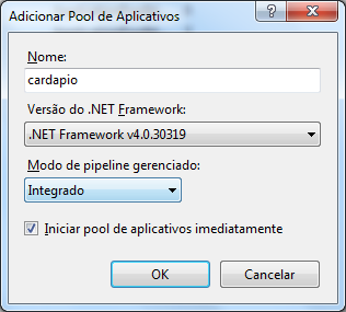 No menu do lado esquerdo clique com o botão direito no item Pools de Aplicativos e selecione a opção Adicionar