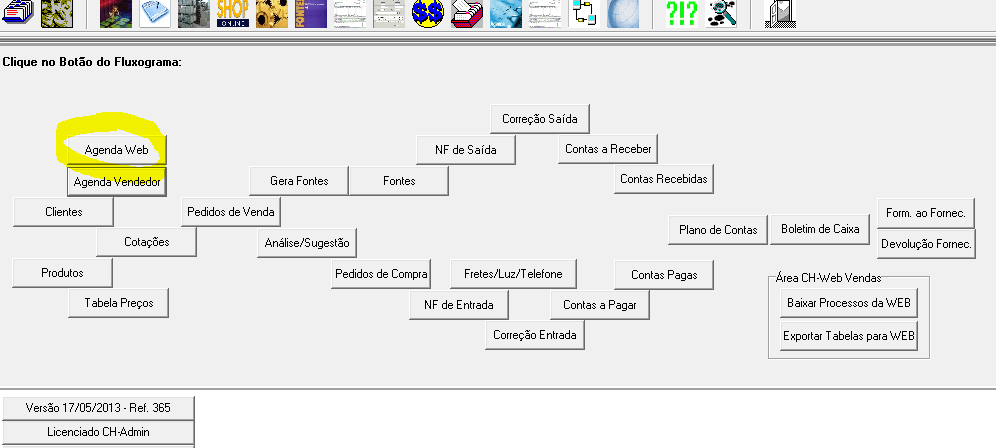 7) CH-Web: Agenda Web: Está função permite criar processos de Agenda e C.V.F. Quando o C.V.F. for Administrativo ou de Custo Evitado será importada para o CH-Admin, desde que ativado para isso.