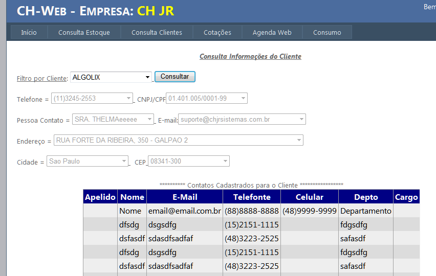 5) CH-Web: Consulta Clientes: Está função permite consultar dados cadastrais bem como os contatos do cliente da empresa distribuidora.