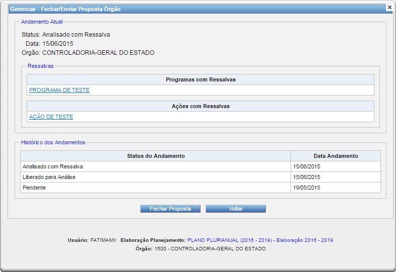 7.4 Analisado com ressalva Gerenciar: Permite visualizar o programa/ação onde foi feita a ressalva.