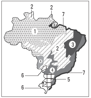 17. (UFC-CE) A figura a seguir representa a distribuição geográfica das principais formações vegetais originais do território brasileiro: Assinale a alternativa que associa corretamente o espaço