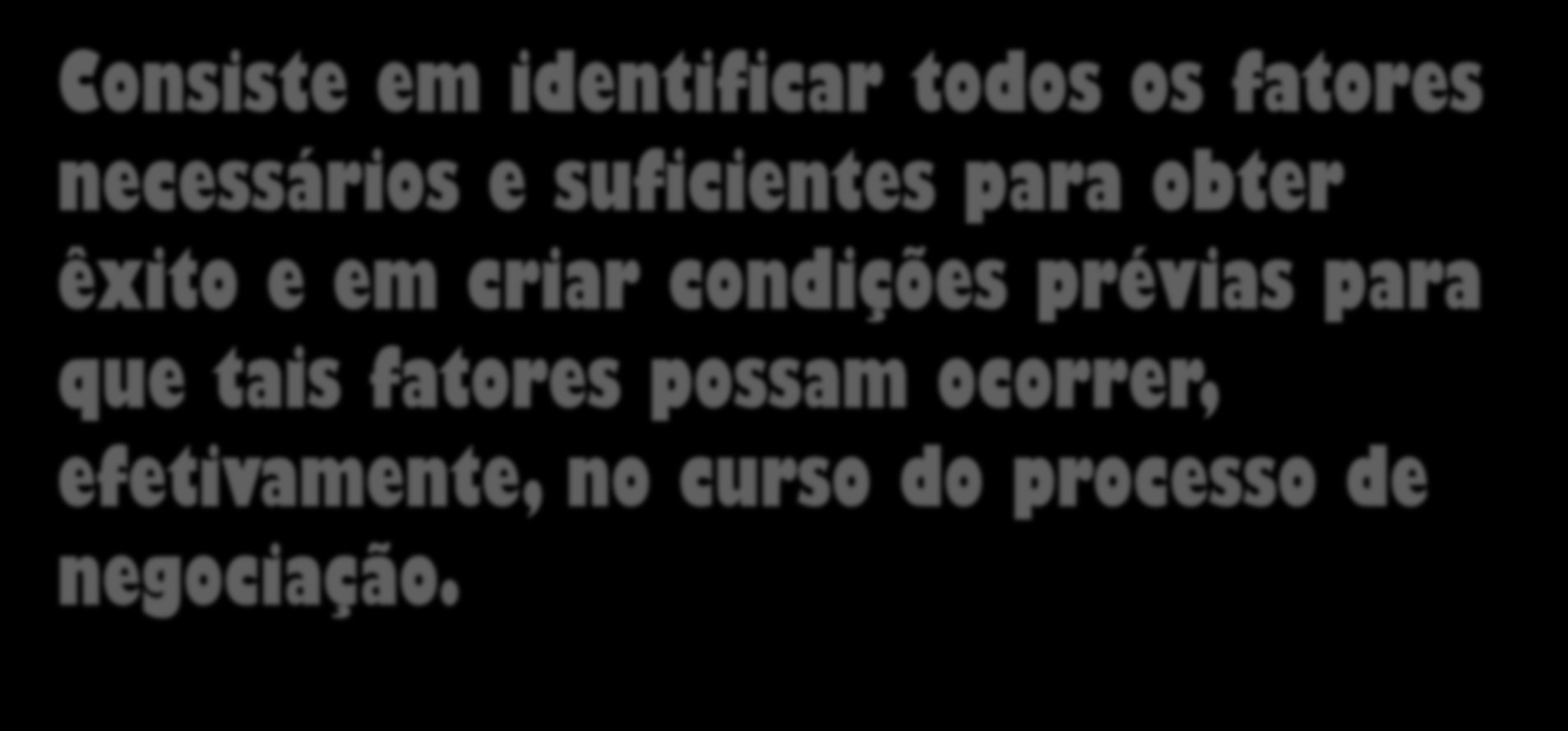 A PREPARAÇÃO Consiste em identificar todos os fatores necessários e suficientes para obter êxito e em