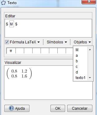 Matrizes Dinâmicas - Crie quatro seletores, seletor a, b, c e d. - Digite na Entrada de Comandos, M = {{a, b},{c, d}} e ENTER.