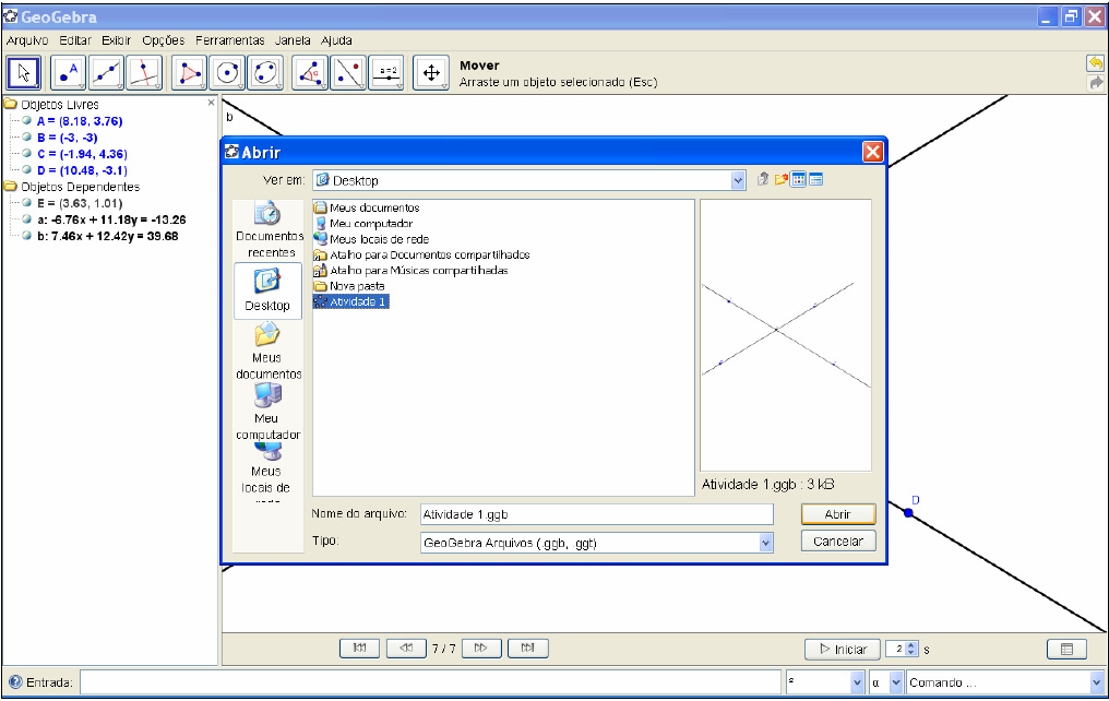 1.2. CONSTRUÇÕES ELEMENTARES 17 Vá com o cursor e selecione Arquivo no Menu Principal. Mantendo o botão esquerdo do mouse pressionado, arraste o mouse até a opção Gravar como.