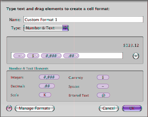 ÂÂ Escolha Formatar > Criar Formato de Célula Personalizado. Campo de formatação Arraste elementos para o campo de formatação. 3 No menu local Tipo, escolha Número e Texto.