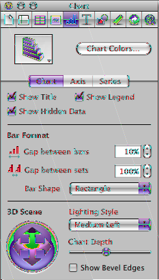 Para ajustar as configurações de vista 3D usando o Inspetor de gráfico: 1 Selecione um gráfico 3D, clique em Inspetor na barra de ferramentas, clique no botão do Inspetor de gráfico e clique em