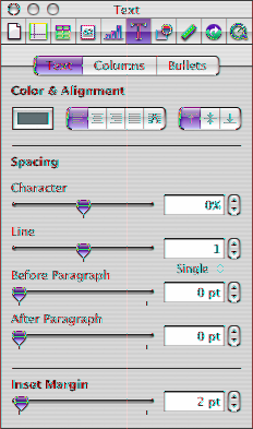 Também estão disponíveis controles de cor, espacejamento e alinhamento na barra de formatação quando o texto é selecionado.