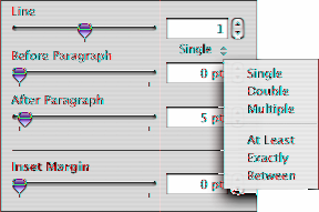 4 Escolha uma opção de espacejamento de linha no menu local Espacejamento de Linhas que aparece quando você clica no texto abaixo do campo linha.