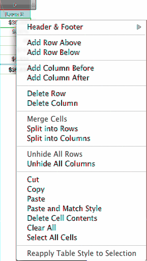 Você também pode usar menus locais nas tabulações de referência de coluna e linha. mm Use o Editor de Fórmula e barra de fórmula para adicionar e editar fórmulas.