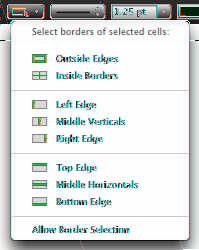 Clique no botão Bordas na barra de formatação e escolha uma opção do menu local.