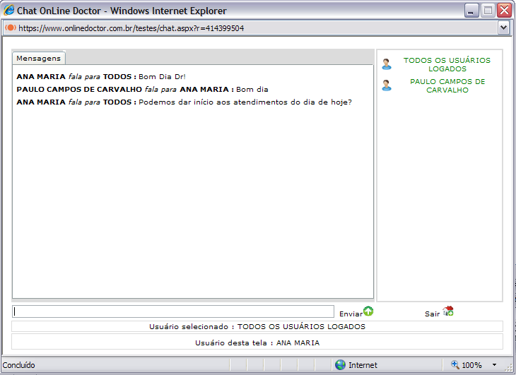 19.3 SAINDO DO CHAT Para sair do Chat OnLine Doctor clique em Sair.