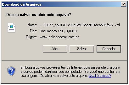 Clique na seta à direita para que sejam listados os lotes. Clique na seta que se encontra a versão desejada: 2.1.3 ou 2.2.1 Em seguida, irá aparecer a tela pedindo que se salve o Arquivo XML sem alterar o nome.