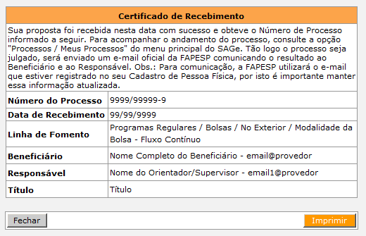 Alternativamente, se a proposta for aprovada para submissão, o SAGe irá mostrar a seguinte tela: Leia com atenção essas informações! Caso concorde com elas, clique em.