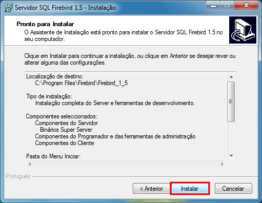 Instalação seguir instalação padrão. Figura 13. Assistente de instalação Firebird 17.