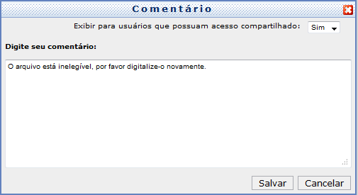 Comentários Comentários podem ser efetuados em pastas e arquivos, caso existam usuários
