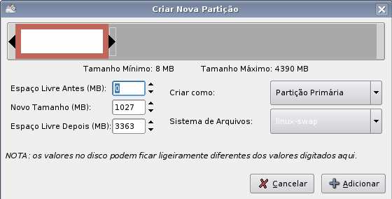 (Windows), logo em seguida clique em OK. Agora siga o Segundo caso. Segundo Caso. Como temos espaço não alocado, só precisamos criar partições necessárias, para nosso GNU/Linux.