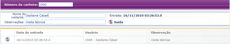 14.1 RALIZANDO ENTRADA DE VISITANTES Esta tela possibilita realizar entrada de visitantes gerando dados para estatísticas periódicas.