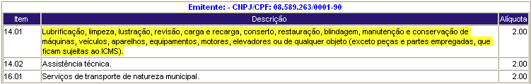 f) Em seguida escolha o item da lista de serviços que indica o serviço a ser prestado; g) A