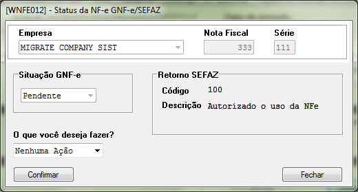 Figura 202 Consultando Status da NF-e na SEFAZ 19.