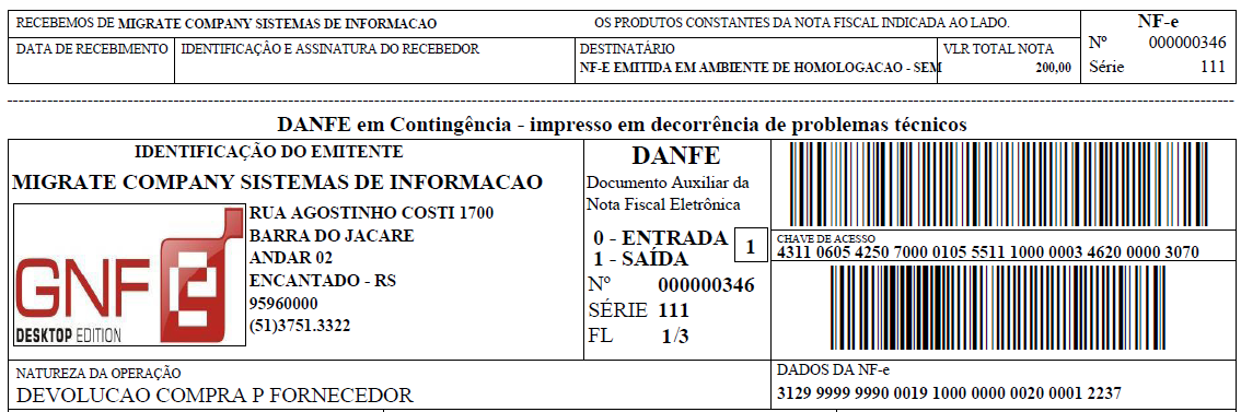 Figura 238 DANFE Impresso em Contingência FS 5.