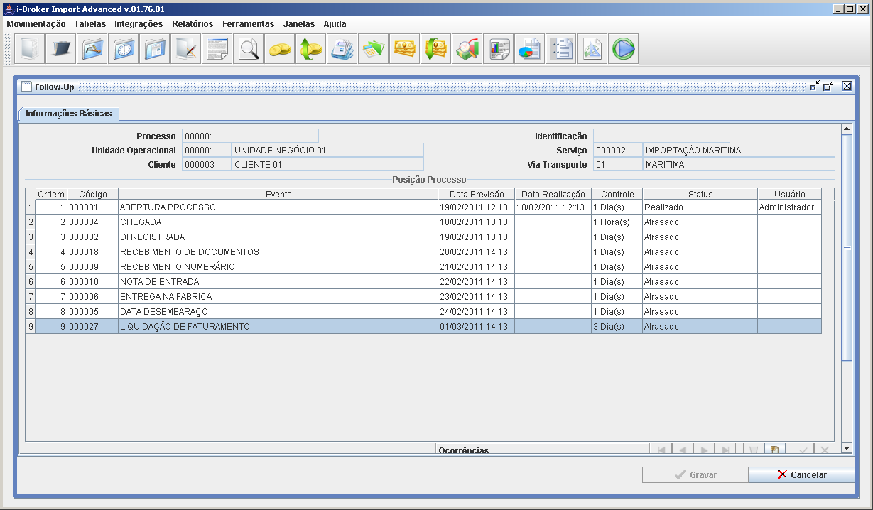 6. FOLLOW-UP DO PROCESSO Conforme os eventos configurados, todo o histórico de datas e andamento do processo será exibido nesta tela.