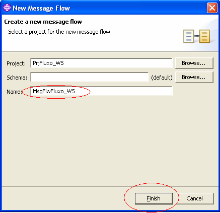 2.2.2 PASSO 2 DEFININDO UM MESSAGE FLOW Novamente com o botão do mouse direito crie um Message Flow coloque o nome sugerido.