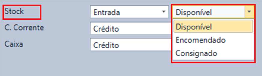 Disponível Indica que o stock vai ficar imediatamente disponível. b. Encomendado Indica que o stock está reservado por encomenda. c. Consignado Indica que o stock é consignado.