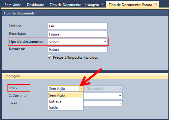 2- A partir do menu de configuração de Tipos de