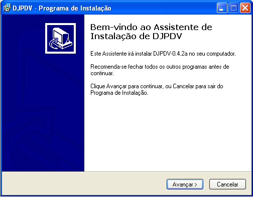 3 Instalando o DJPDV O instalador do DJPDV é distribuído DJPDV-1.2.1-Windows-Instalador.exe. em apenas 1 arquivo, Exemplo: Onde 1.2.1 é o numero da Versão atual do Programa.