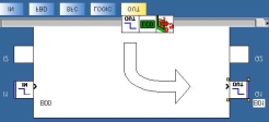 - Seleccione o ícone saída DIG e, sem soltar o botão do rato, arraste o ícone para a caixa Q1 no canto superior direito da folha de cablagem. Solte o botão do rato: a saída Q1 é colocada.