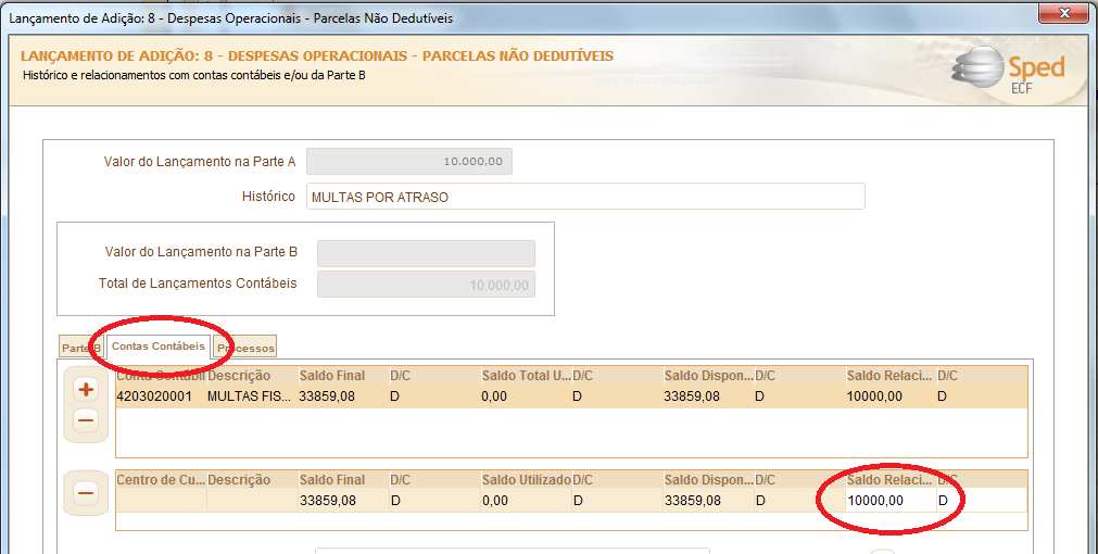 Caso queira complementar o lançamento, associando-a a uma conta/lançamento